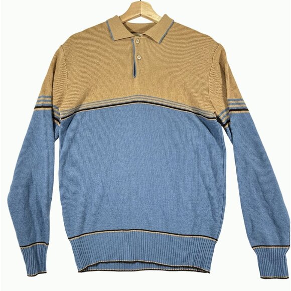 vintage mervyns Men Collection Tan Blue Pullover Sweater Medium Retro Hipster - Picture 11 of 14